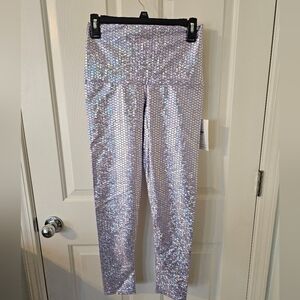 Emily Hsu NWT Mermaid Scale Silver High Waisted Metallic Leggings Size L